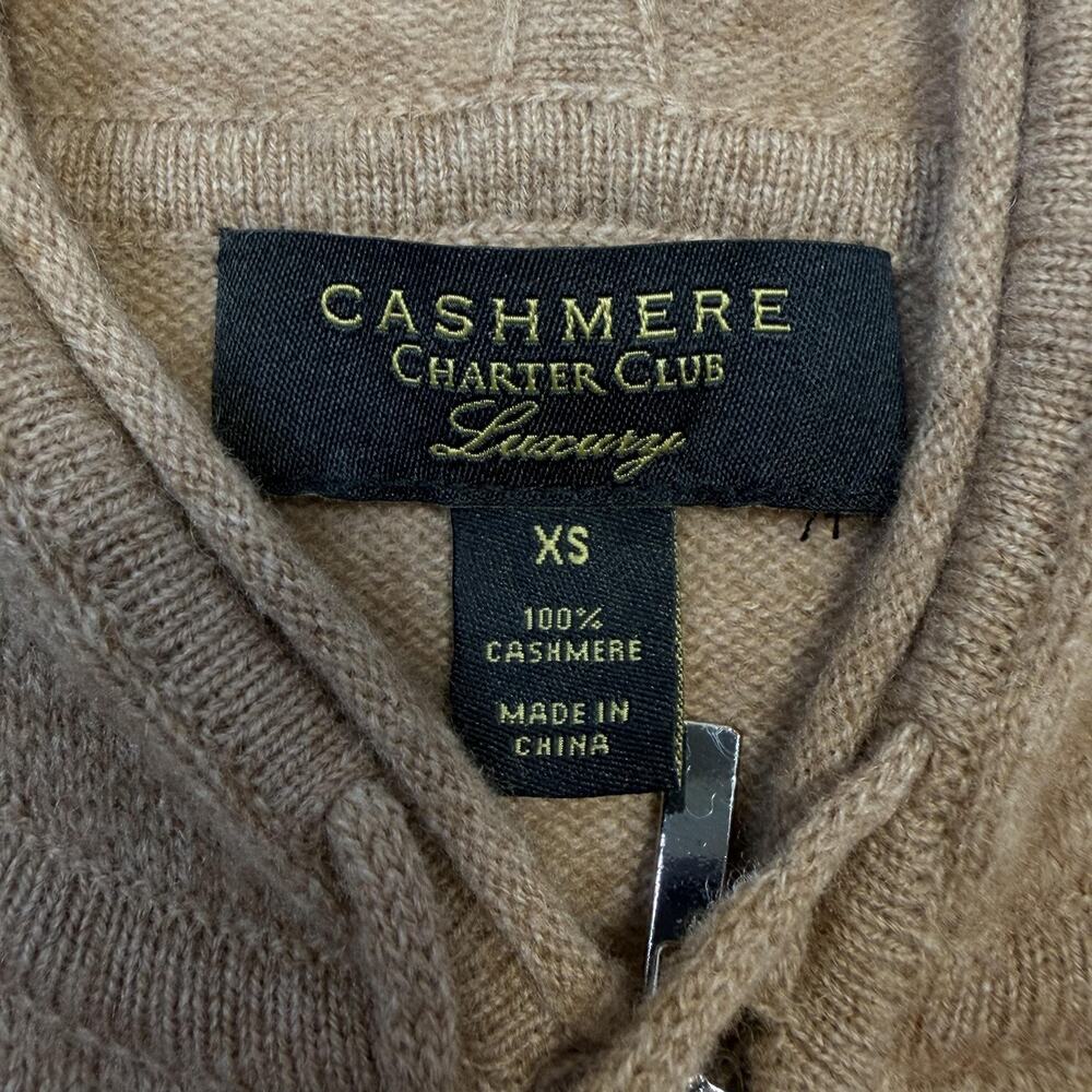 Charter Club Cashmere Sweater Womens XS Beige Hooded Full Zip Hoodie Knit - Picture 4 of 8